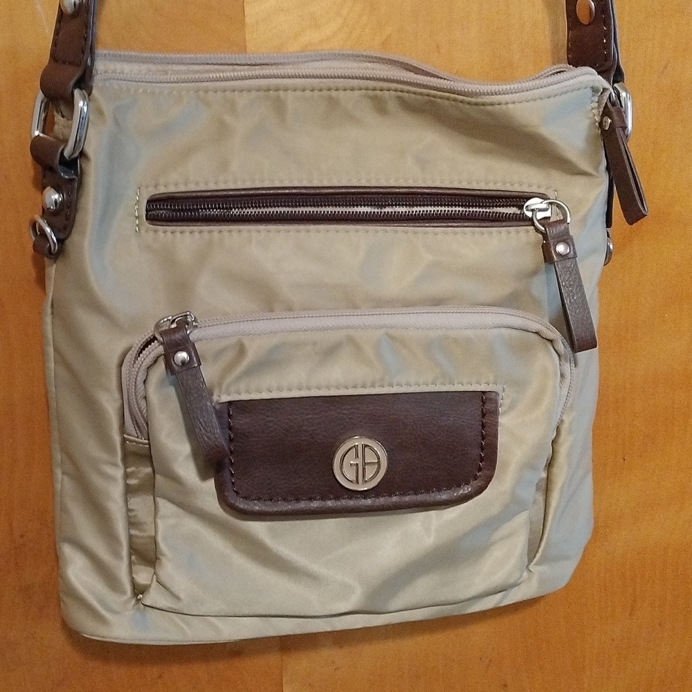 Giani Bernini Beige Crossbody Bag with Brown Trim